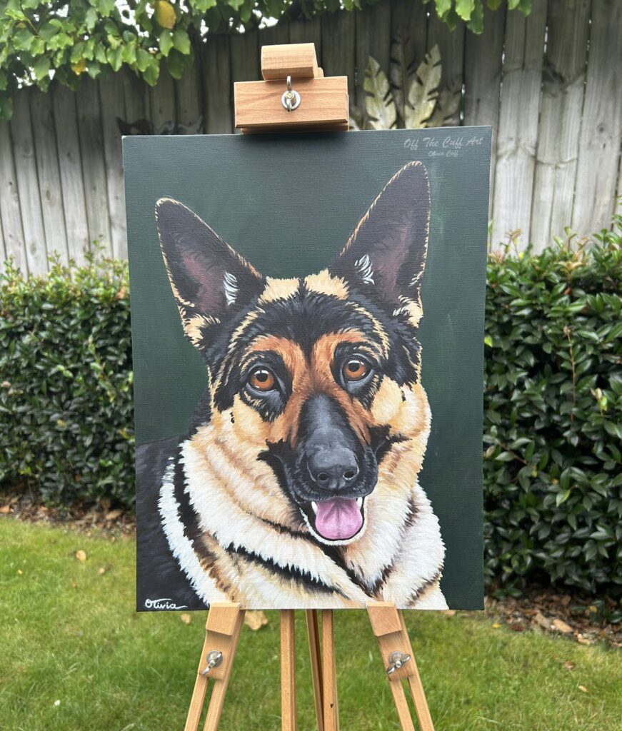 german shepherd on easel Crop